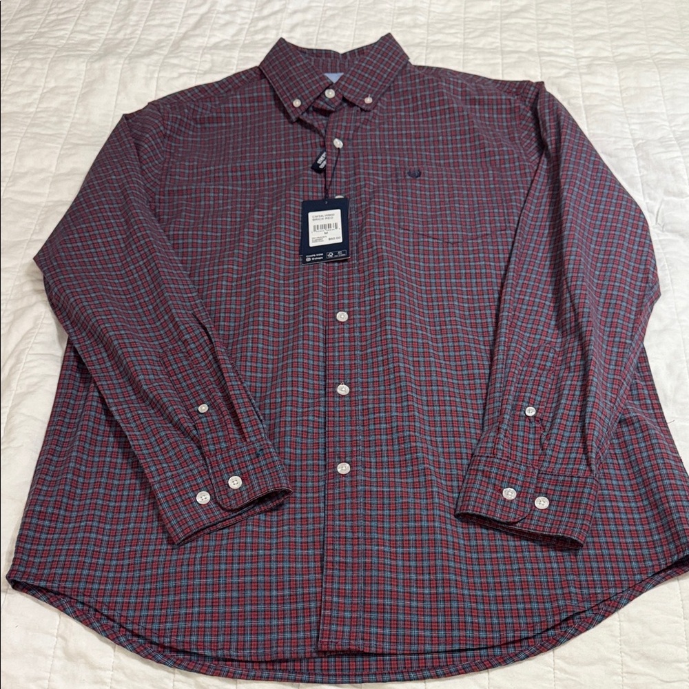Chaps Men's Burgundy and Navy Checkered Shirt